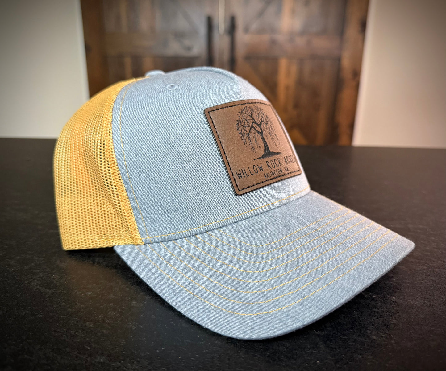 Richardson 112 trucker hat in Heather Grey/Amber Gold