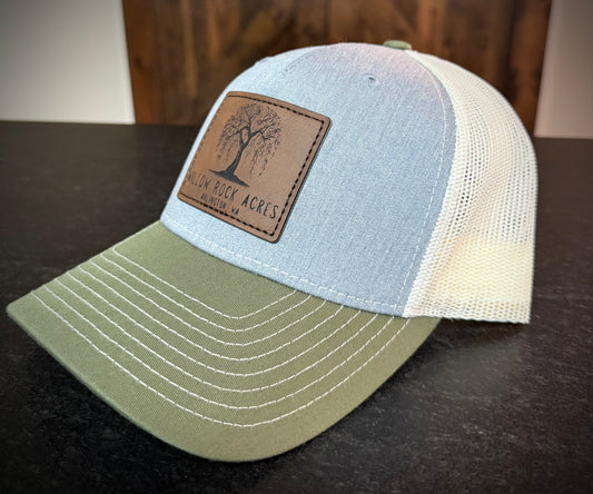 Richardson 112 trucker hat in Heather Grey/Birch/Army Olive