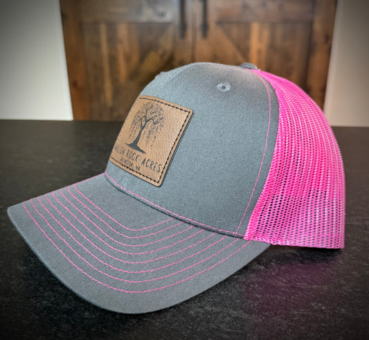 Richardson 112 trucker hat in Charcoal/Neon Pink